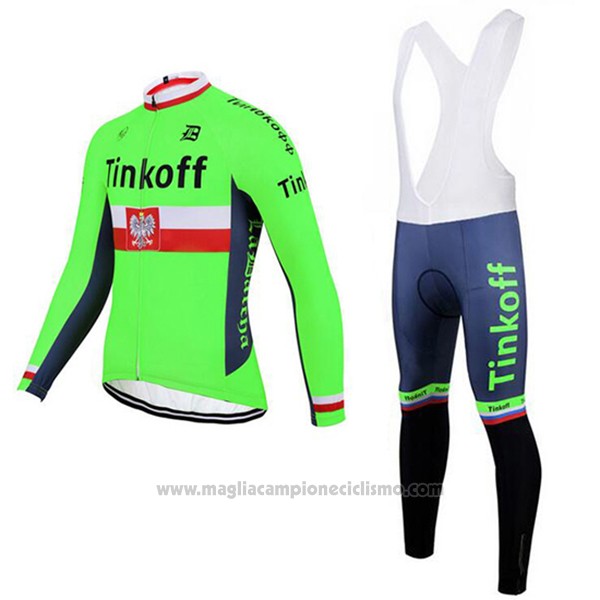 2017 Abbigliamento Ciclismo Tinkoff Verde Manica Lunga e Salopette